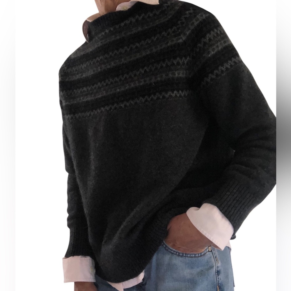Eclectic Grandpa WOOL Blend FAIR ISLE NORDIC Pullover Black Sweater